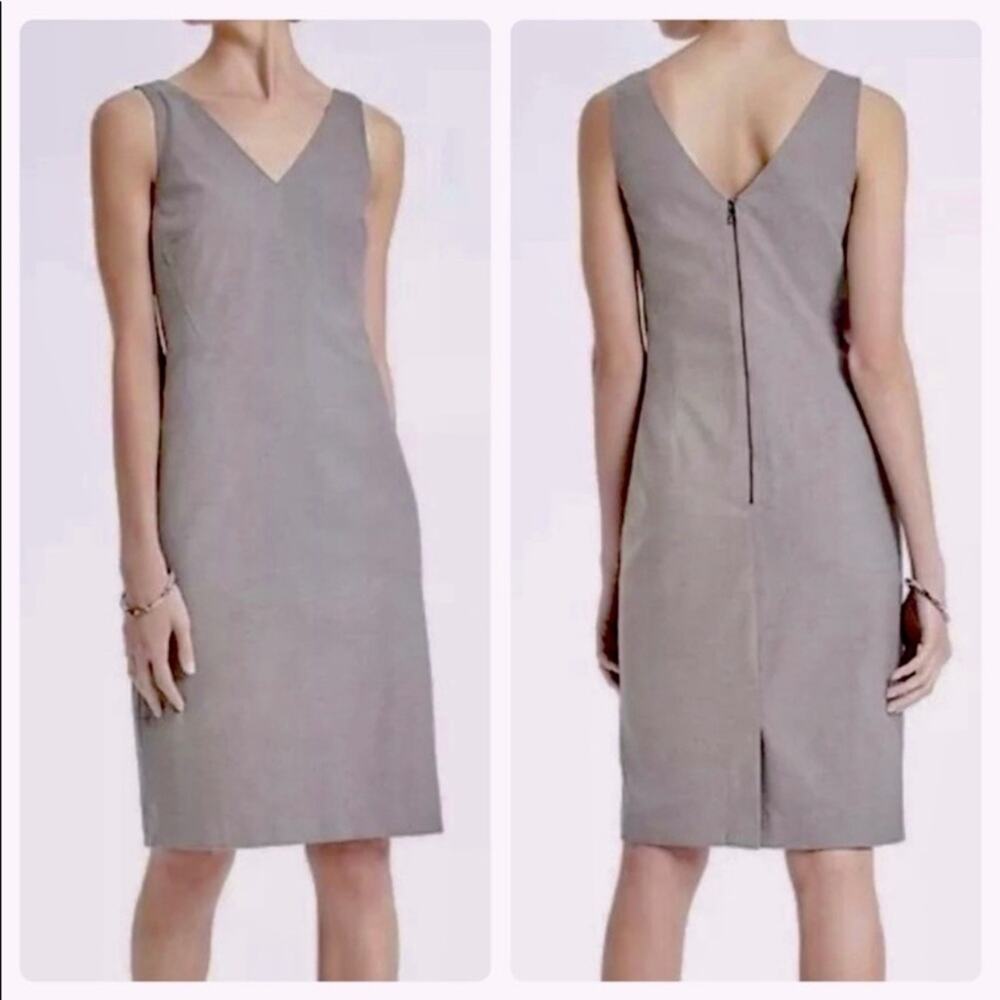 Banana Republic Sloan V-Neck Twill Brushed Panel Sheath Gray Sleeveless Dress